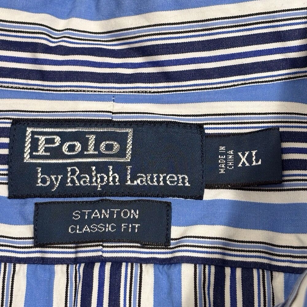 Polo Ralph Lauren Stanton Classic Fit Shirt Mens XL Blue Stripe Cotton Button Up - Picture 7 of 9